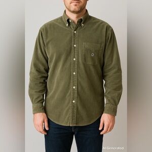 Siegfried Corduroy Shirt Olive Green Men’s Large Button Down Long Sleeve